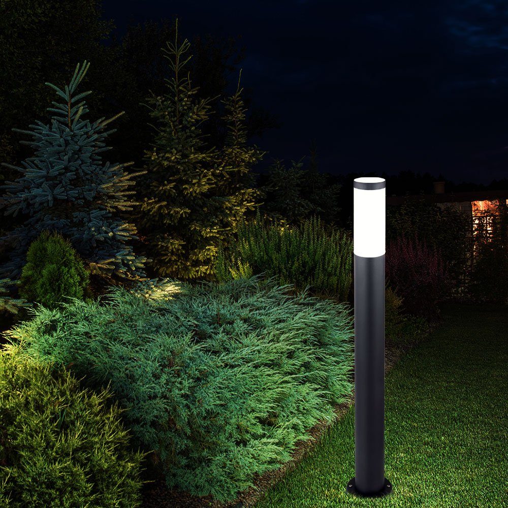 etc-shop Pollerleuchte, Leuchtmittel nicht inklusive, Außen Stehleuchte Edelstahl Säule anthrazit opal Garten