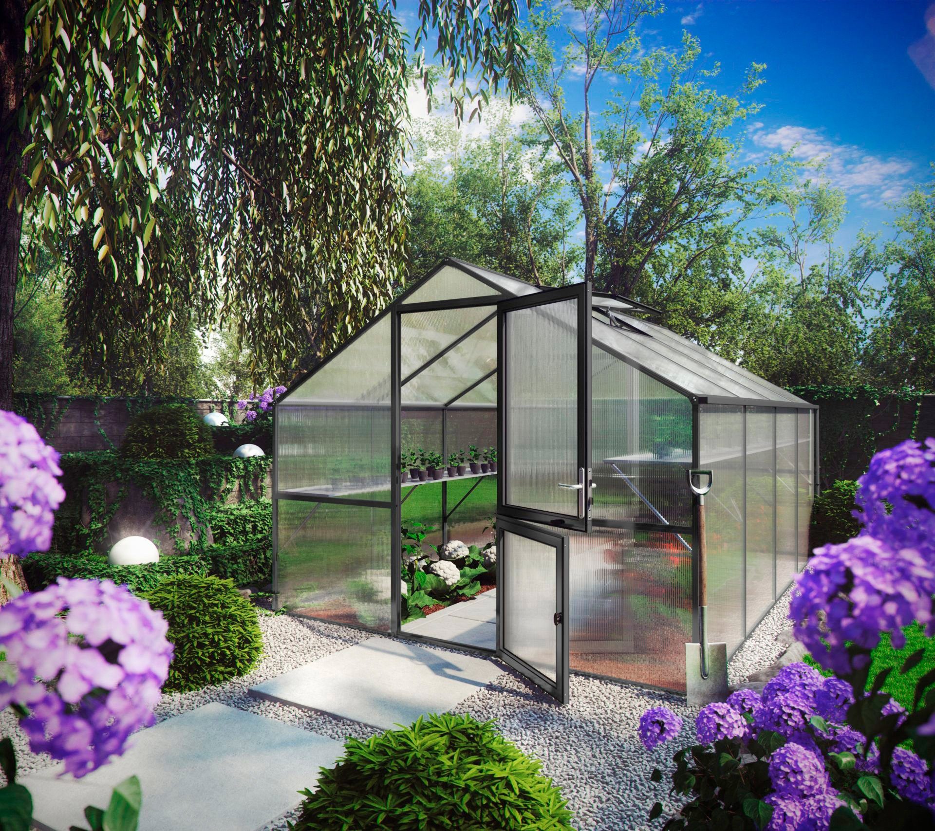 KGT Gewächshaus Orchidee IV, BxTxH: 297 x 429 x 233 cm, 10 mm Wandstärke, mit Regenrinne