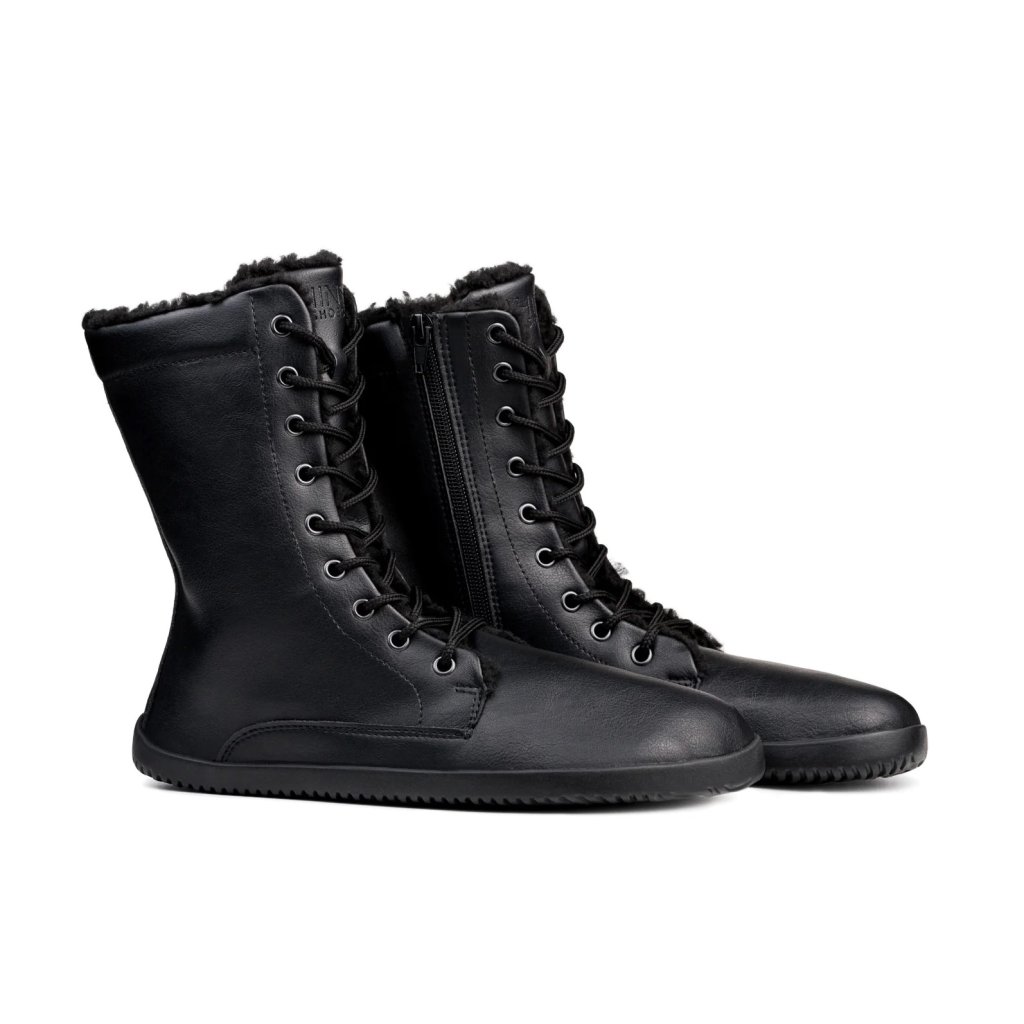 Ahinsa Jaya Schwarze Barfuß-Halbstiefel mit Reißverschluss und Futter