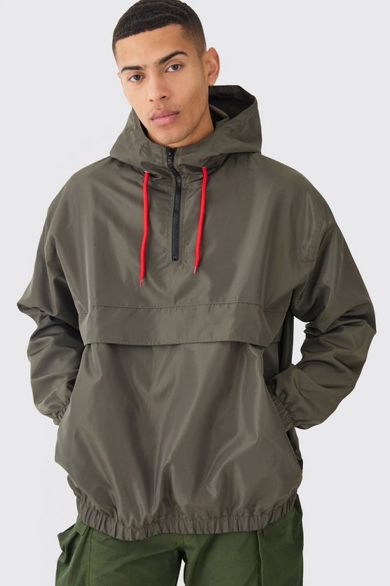 Oversize Windbreaker mit Kapuze und halbem Reißverschluss