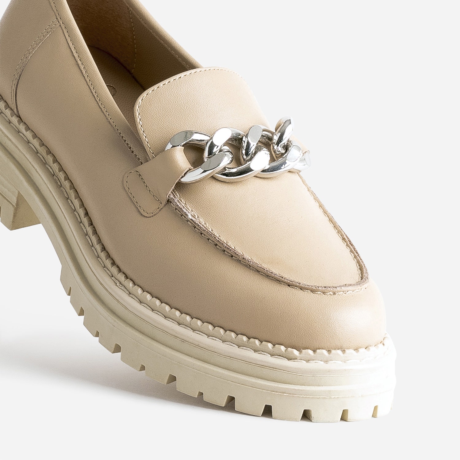 Mocassin TEXTO beige en cuir à semelle crantée