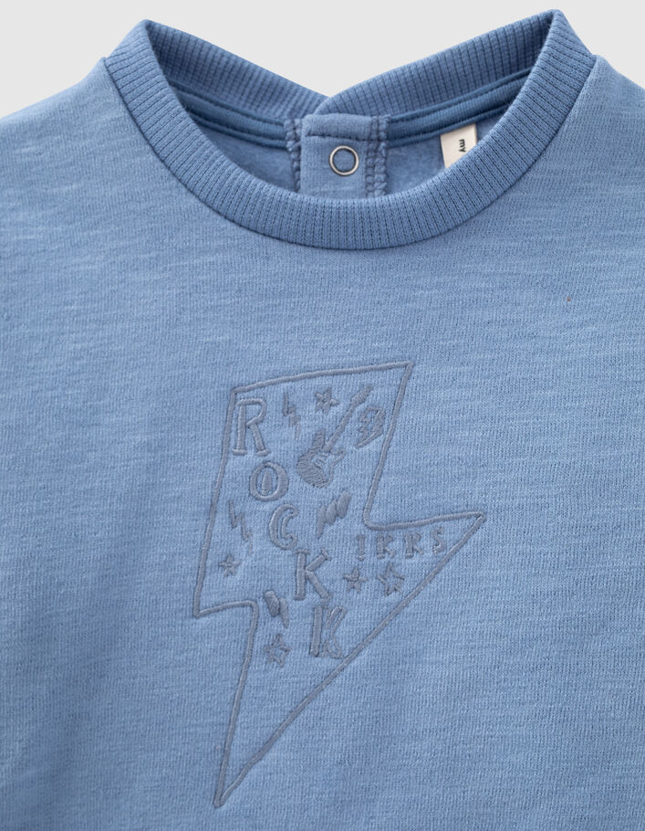 Sweat bleu moyen brodé éclair en molleton bio bébé