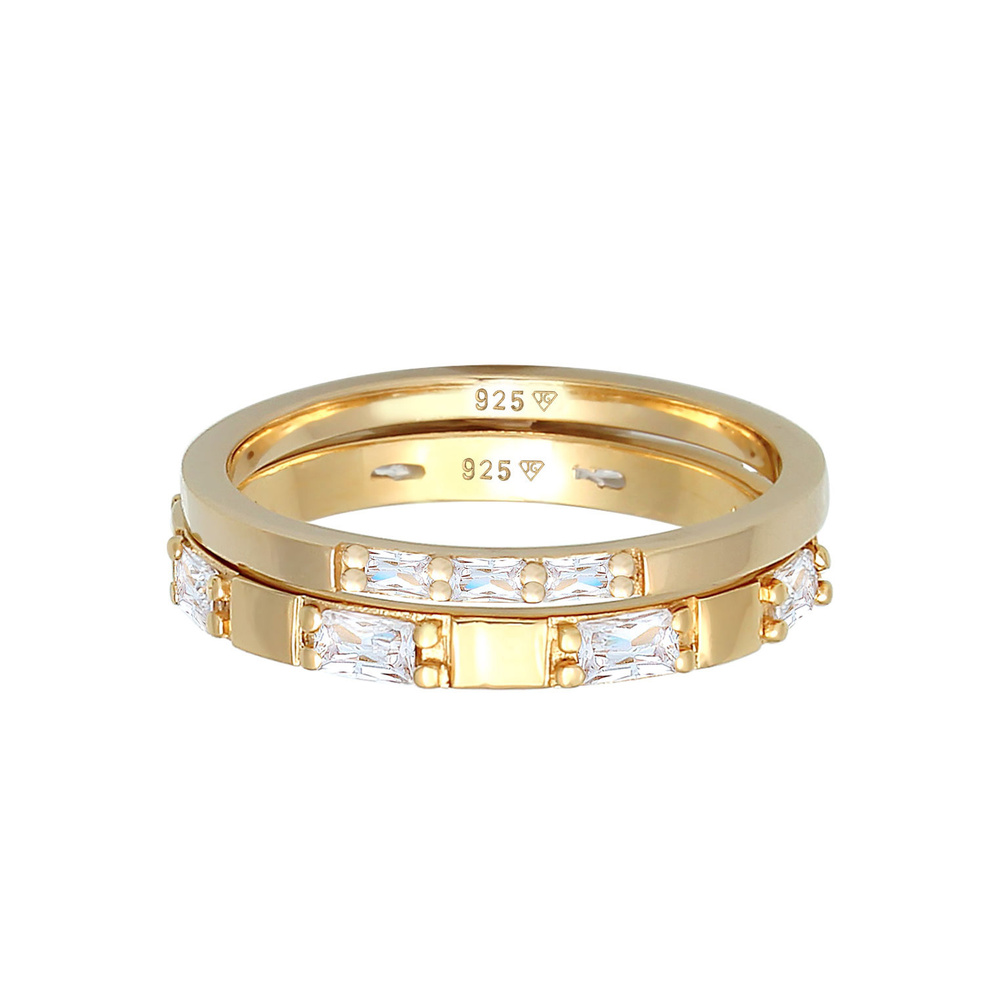 Elli Elli Bague Bague pour femme Duo Baguette Cut scintillante avec cristaux de zircon Bague