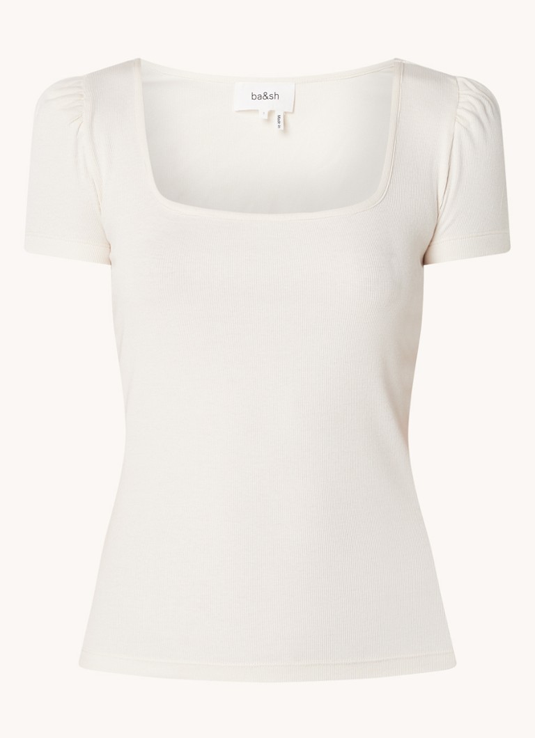 ba&sh Odelia T-shirt with puff sleeves and rectangular neckline