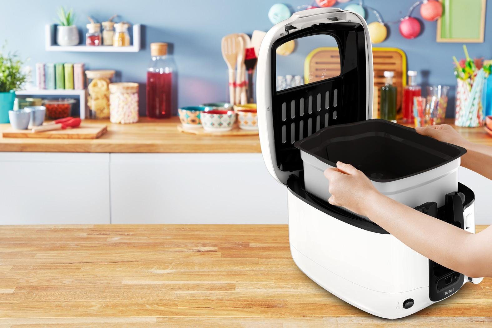 Tefal Fritteuse Super Uno FR3140, 2,2 Liter Ölkapazität, 1,5 Liter Frittiergut, austauschbarerr Aktivkohlefilter, digitale Zeitschaltuhr, automatischer Deckelöffner, großes Sichtfenster
