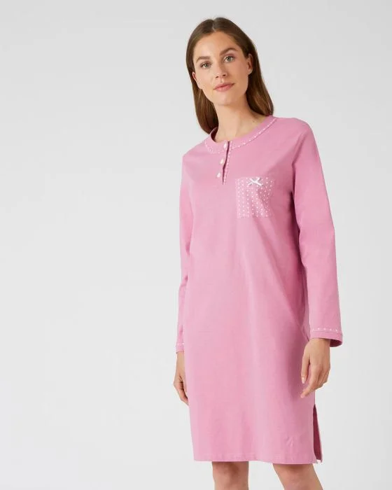 Chemise de nuit manches longues, maille jersey, 95 cm