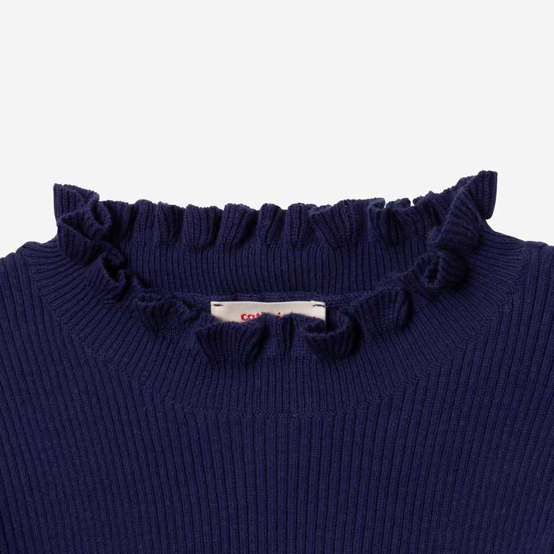 Pull fille tricot côtelé indigo bleu Catimini