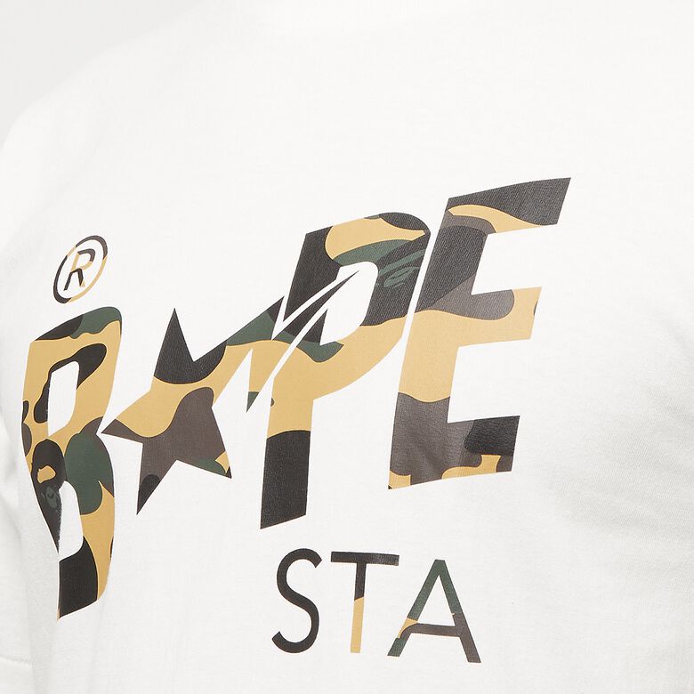 A Bathing Ape 1st Camo Bape Sta Logo Tee M white x yellow