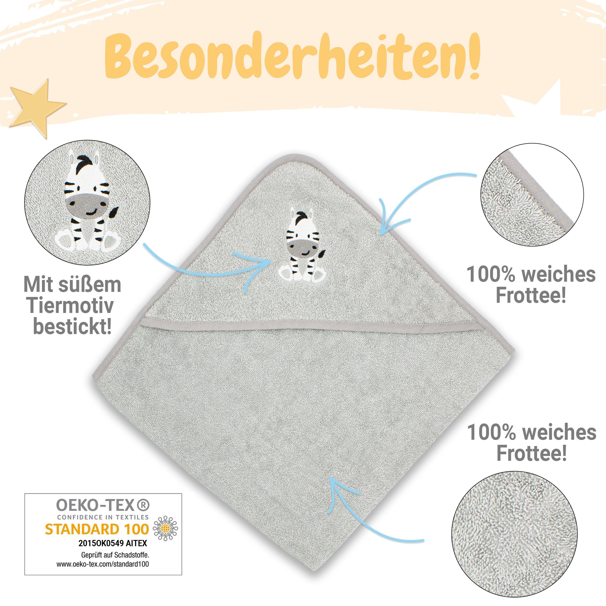 Babykajo Kapuzenhandtuch, Frottee (1, 1-St), Kuschliges Baby Handtuch mit Waschlappen