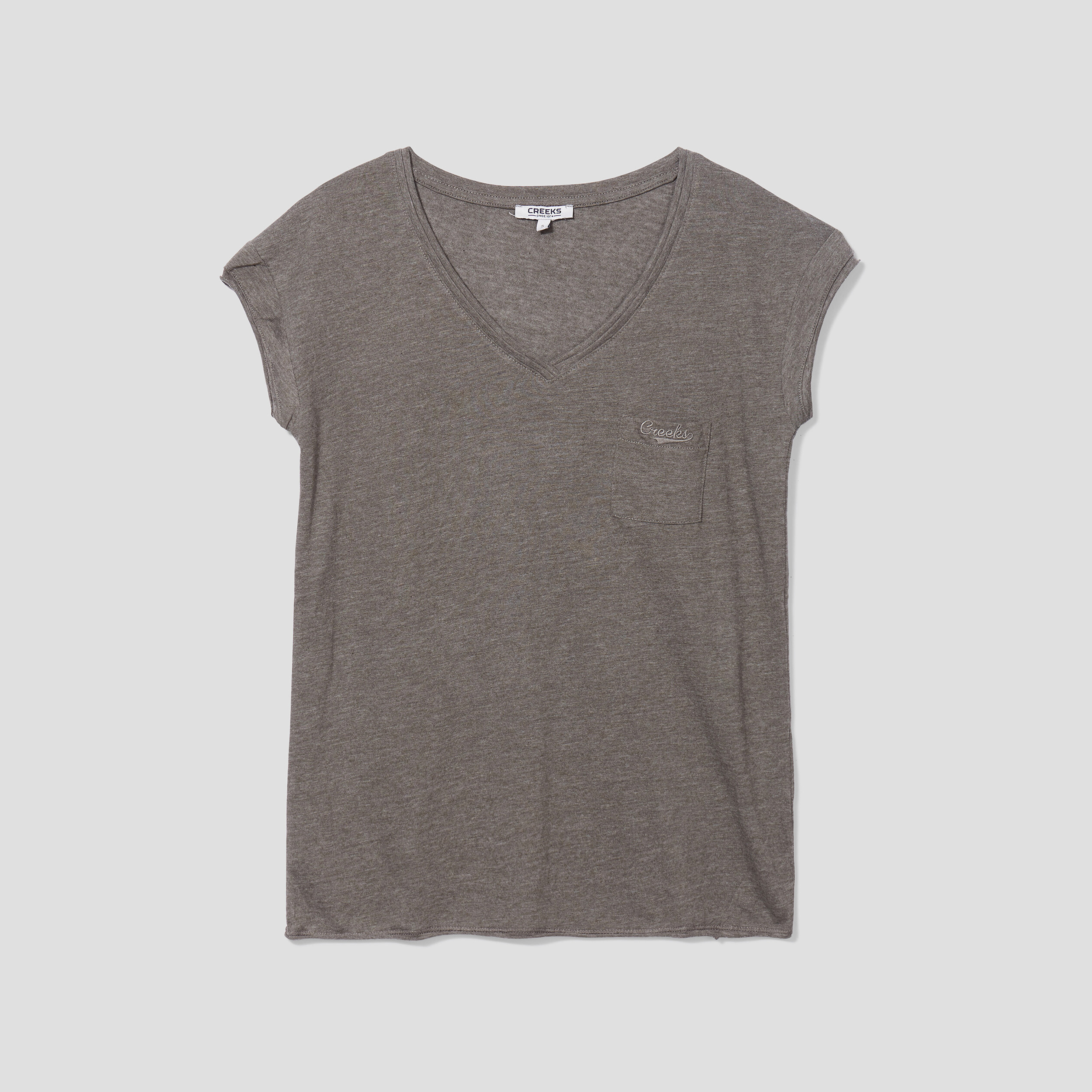 T-shirt col v poche poitrine Creeks vert kaki femme | La Halle