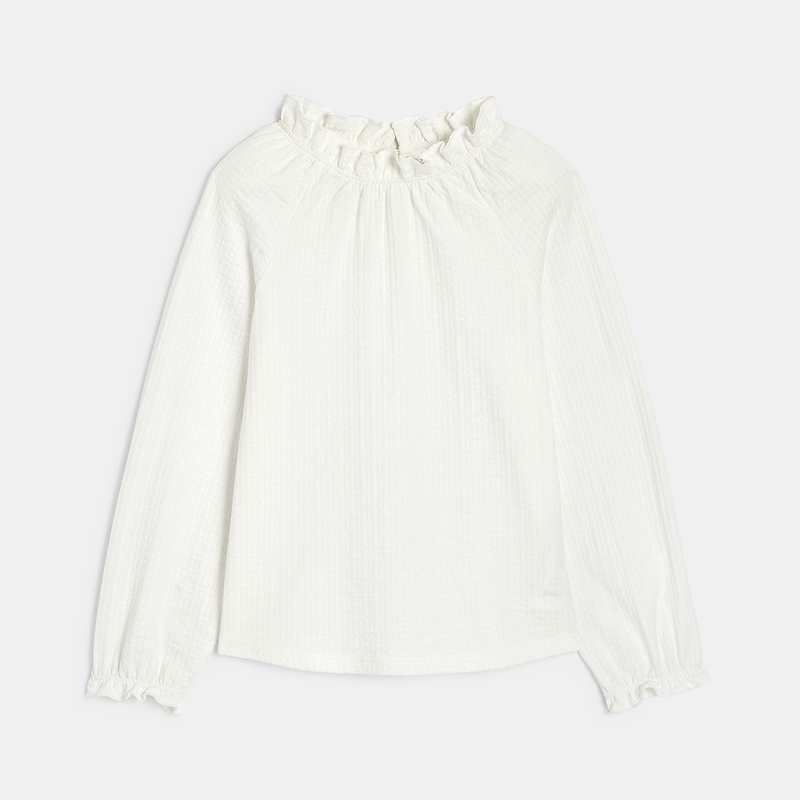 T-shirt à col collerette blanc fille