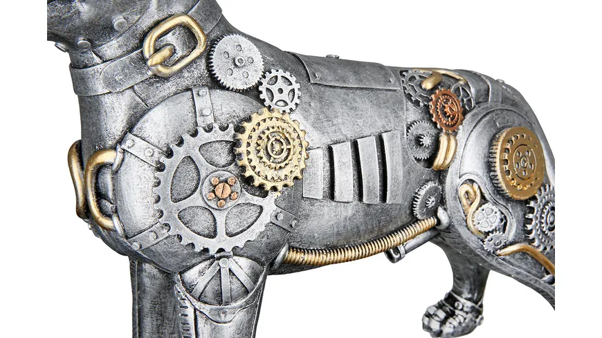 GILDE Figur Pitbull Steampunk H=29cm Silberfarben