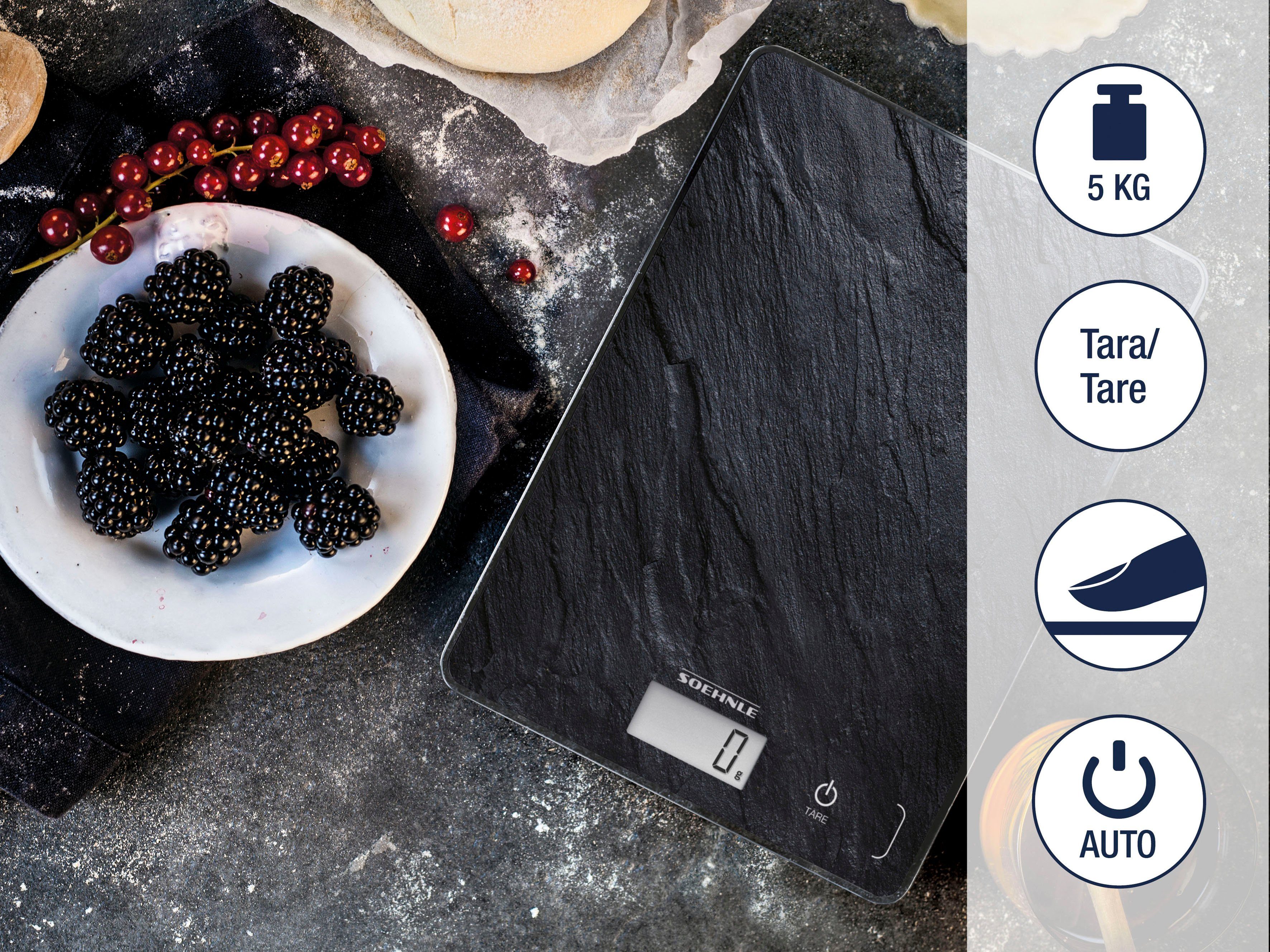 Soehnle Küchenwaage Page Compact 300 Slate, Tragkraft 5 kg, 1 g genaue Teilung