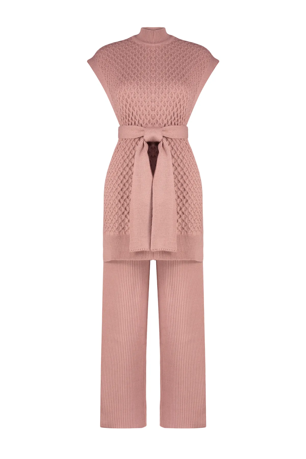 Trendyol Modest  Set aus Oberteil und Unterteil aus Strickpullover und -hose mit Reissverschluss und Rosenmuster TCTAW24US00045
