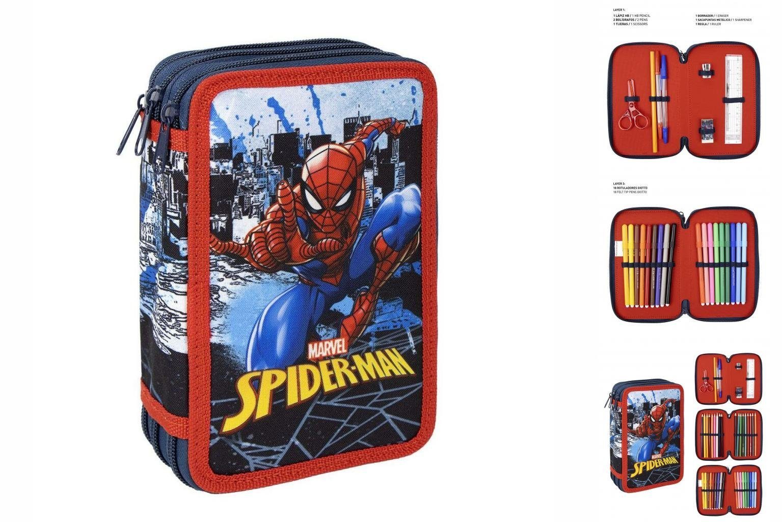 Spiderman Federtasche Dreifaches Federmäppchen Spiderman 43 Stücke Blau 12 x 19,5 x 6,5 cm