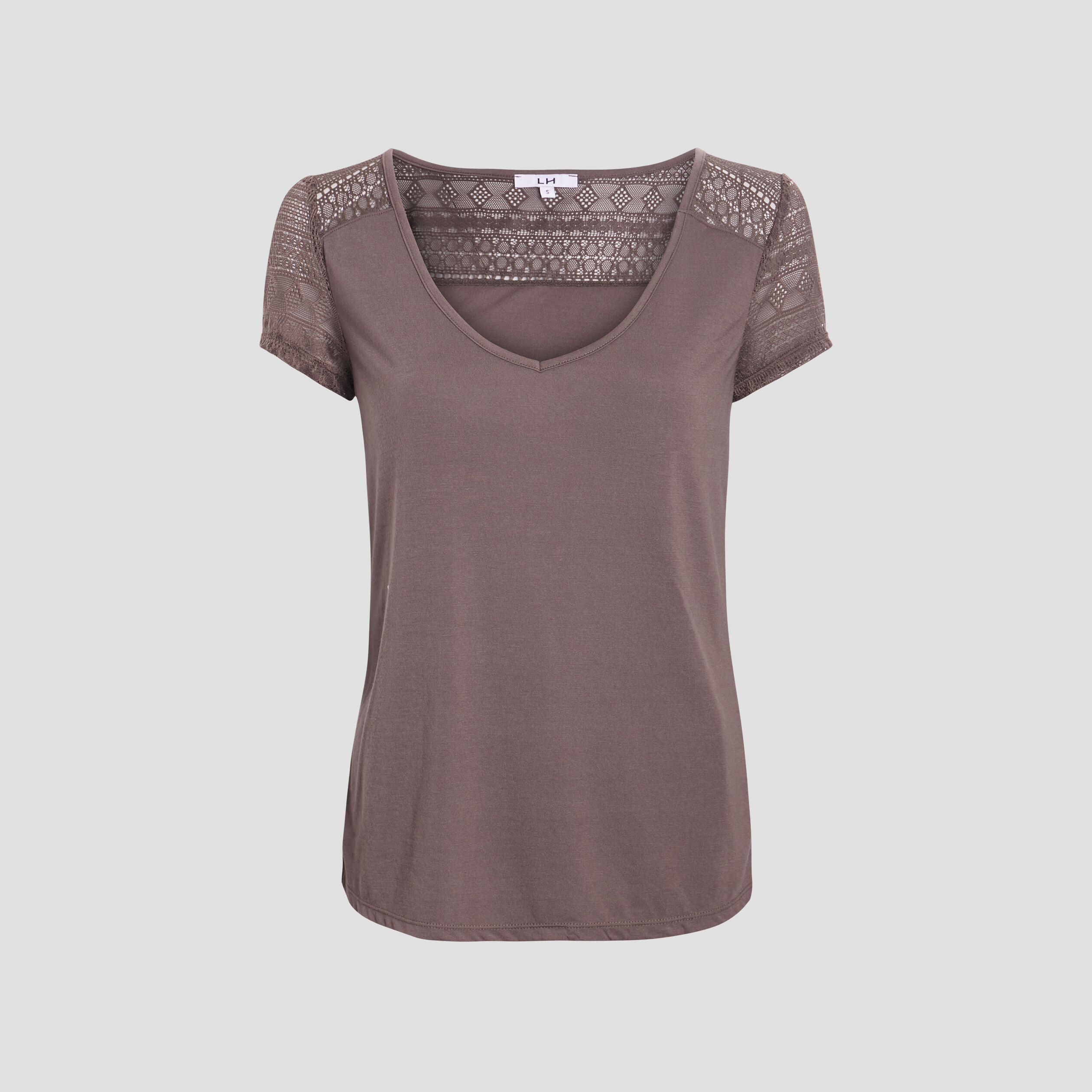 T-shirt manches courtes détail dentelle vert kaki femme | La Halle
