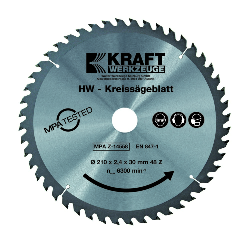 Kraft Werkzeuge HW-Sägeblatt, Ø 210 mm x 48 Zähne x 30 mm Flanschaufnahme
