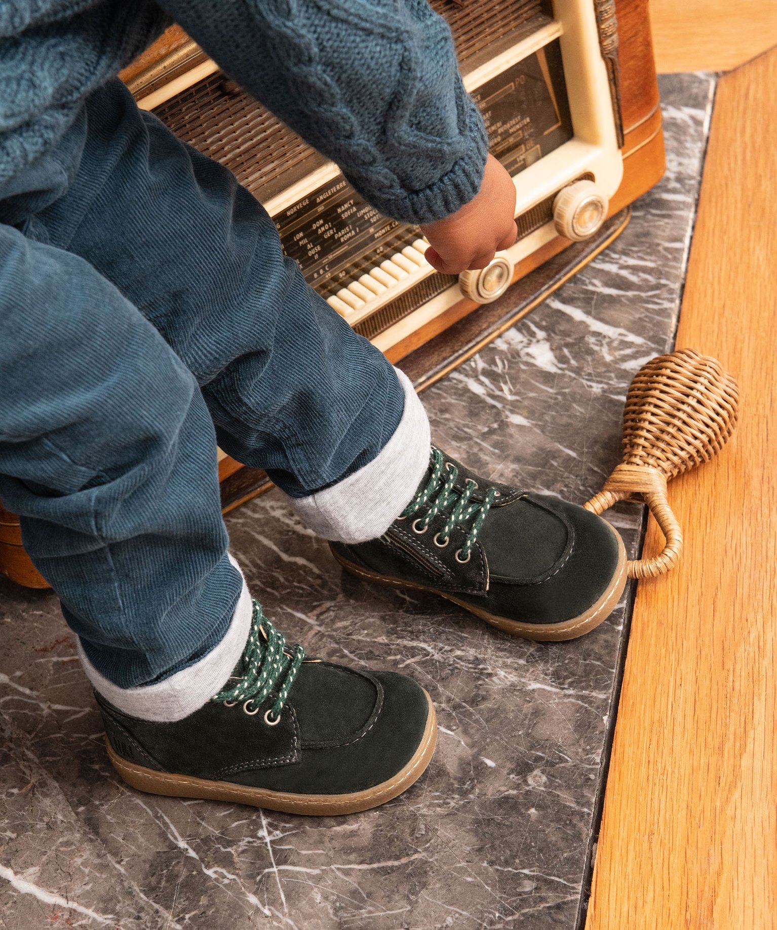 Chaussures en cuir velours à lacets bébé Garçon - NA! vert | GEMO