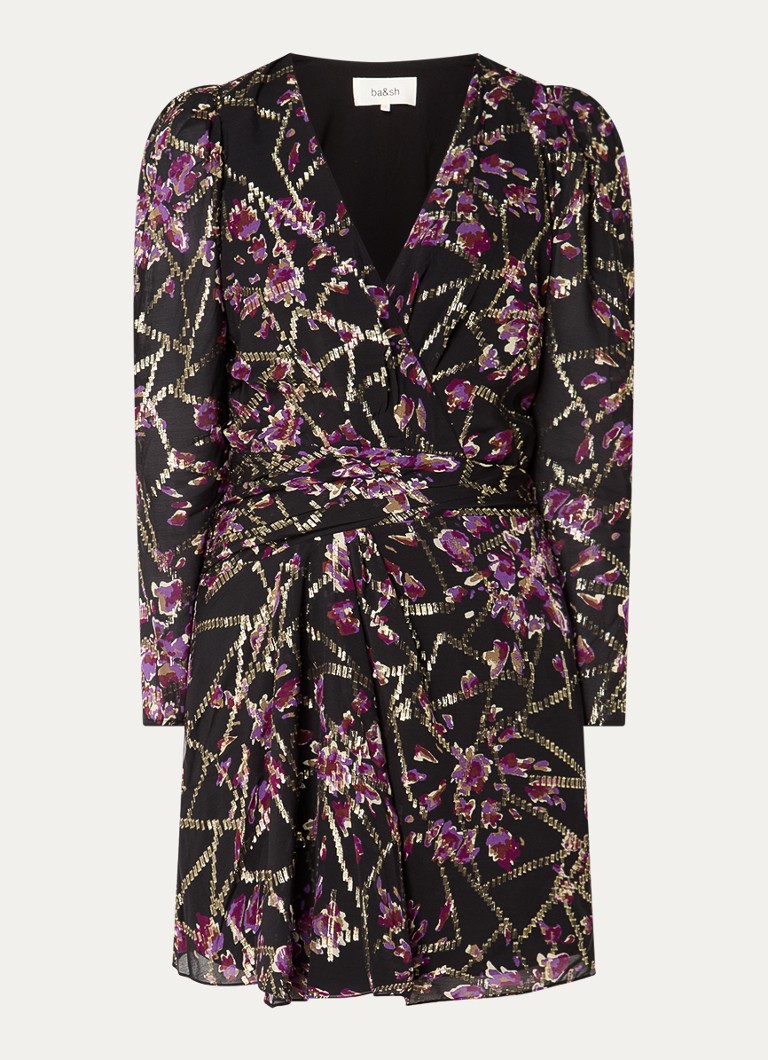 Vestido túnica curto Dola da ba&sh em mistura de seda com estampa e lurex.