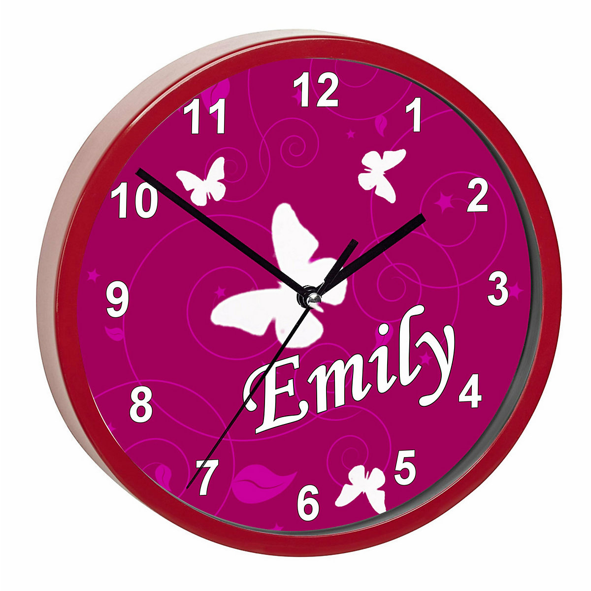 Kinder Wanduhr laufruhig personalisiert mit Name Schmetterling Brombeere