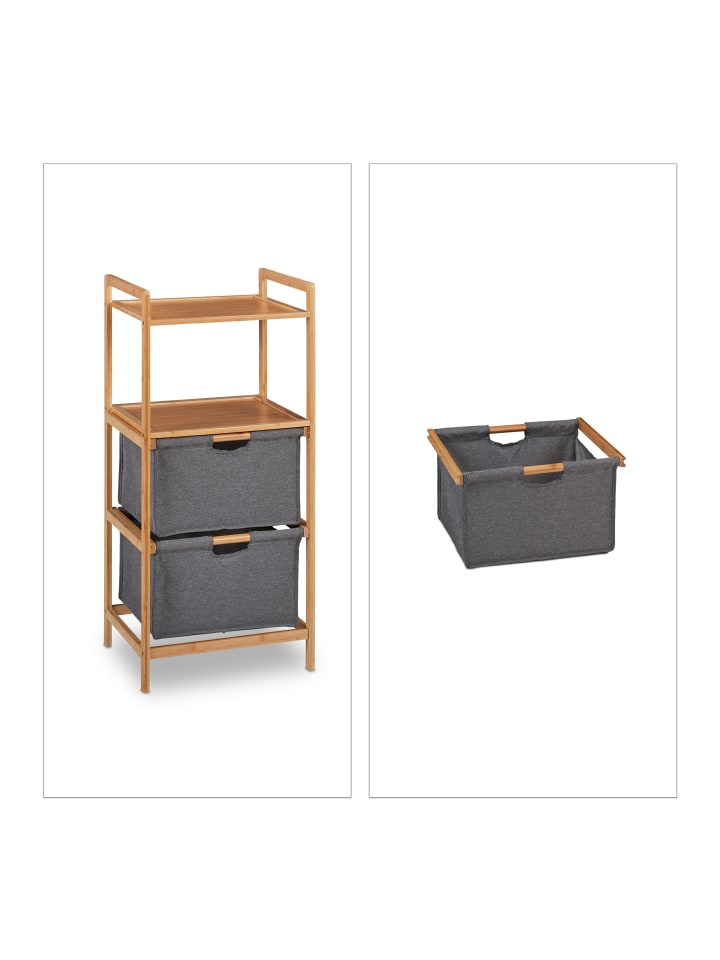 relaxdays Badregal mit Wäschekorb in Natur - (B)44 x (H)96 x (T)34 cm günstig kaufen onesize