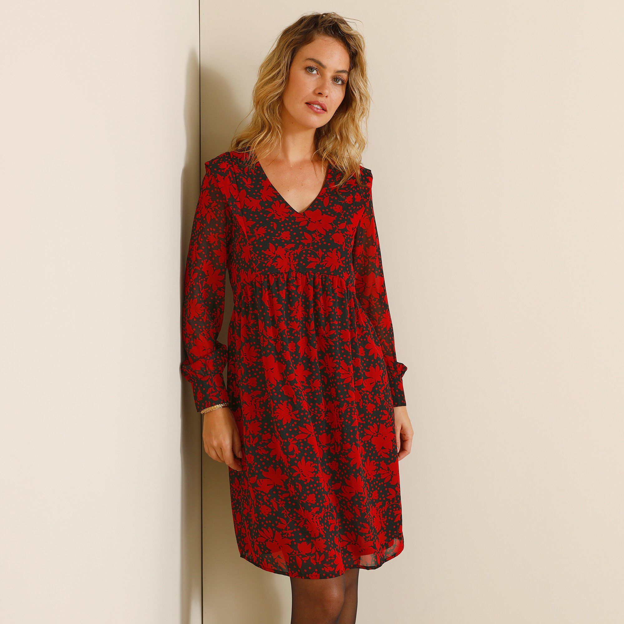 Robe voile Georgette imprimé végétal stylisé