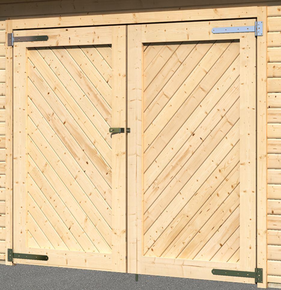 Woodfeeling Blockhausgarage 40 mm mit Tor inkl. Schindeln
