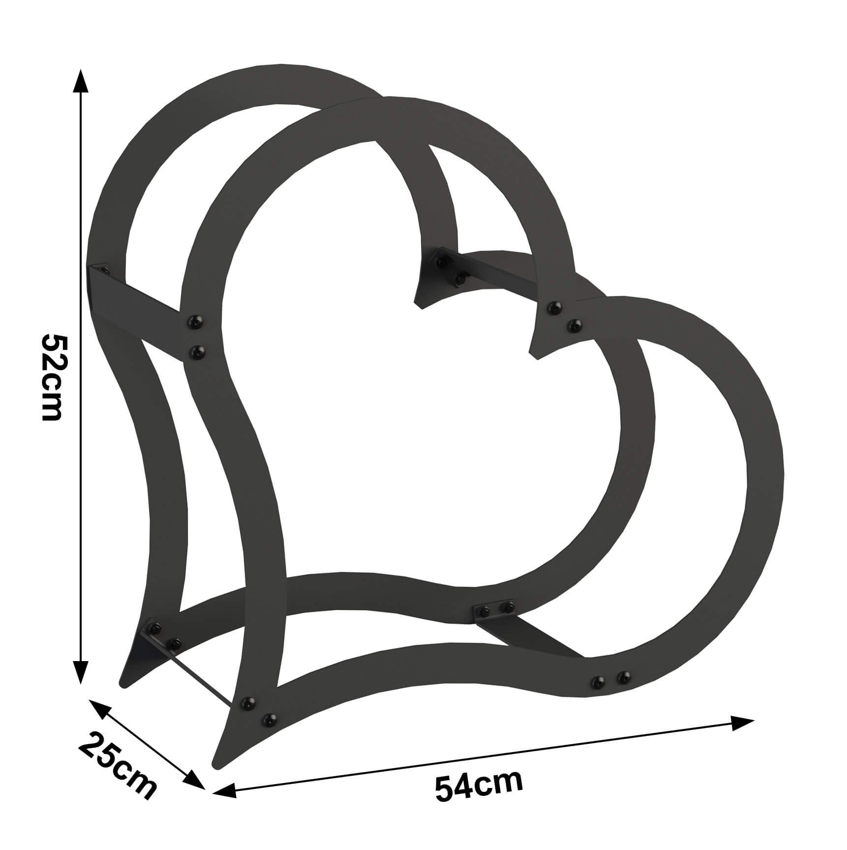 DanDiBo Kaminholzregal Kaminholzregal Metall Schwarz Stehend Herz 52 cm Kaminholzständer, Herzförmig und Freistehend