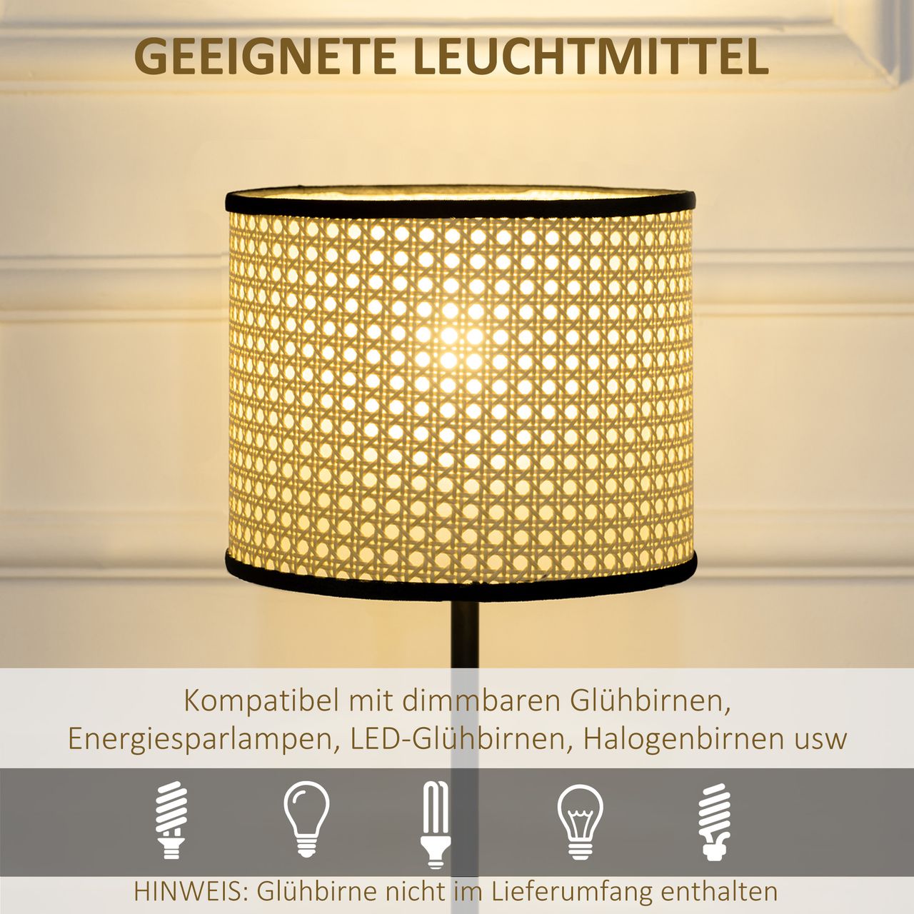 HOMCOM Tischleuchte 40 W Nachttischlampe mit Ratten-Lampenschirm, für Wohnzimmer