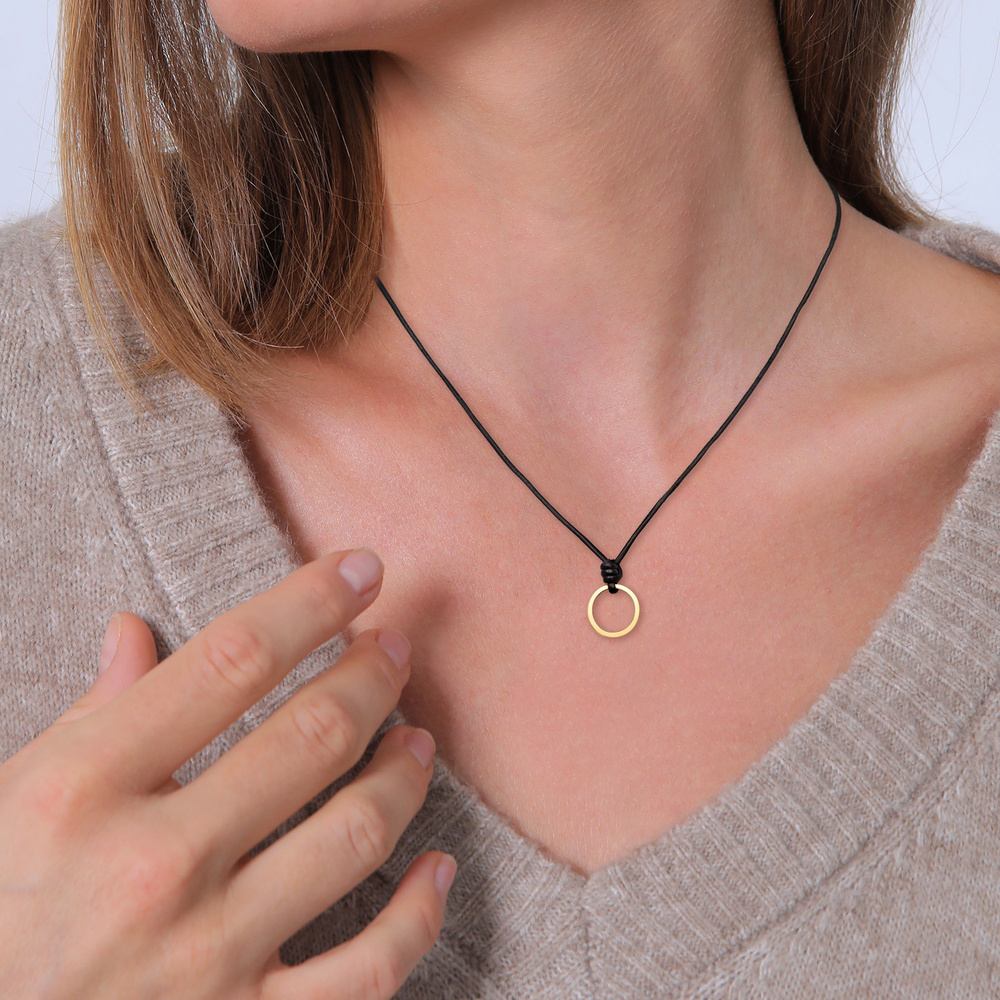 Elli Elli Collier Femmes Porte-breloques Réglable en daim noir en argent sterling 925 Bijoux