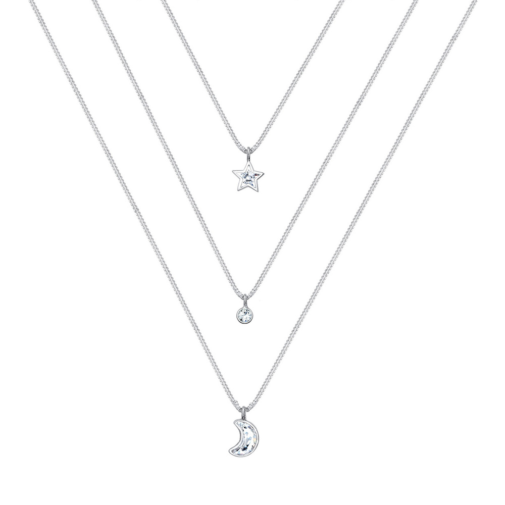 Elli Elli Collier Femmes couches look lune étoile avec cristaux en argent sterling 925 collier