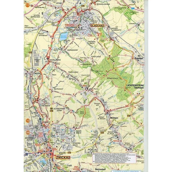 Mulderadweg (Zwickauer Mulde) Radwander- und Wanderkarte 1 : 50 000 - Fahrradkarte
