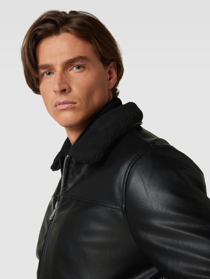 Lederjacke mit Umlegekragen in schwarz