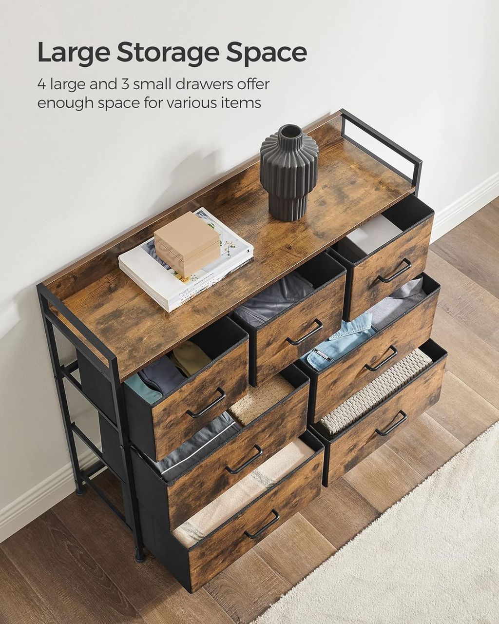 Vasagle Industrie-Design Kommode mit 7 Stoffschubladen