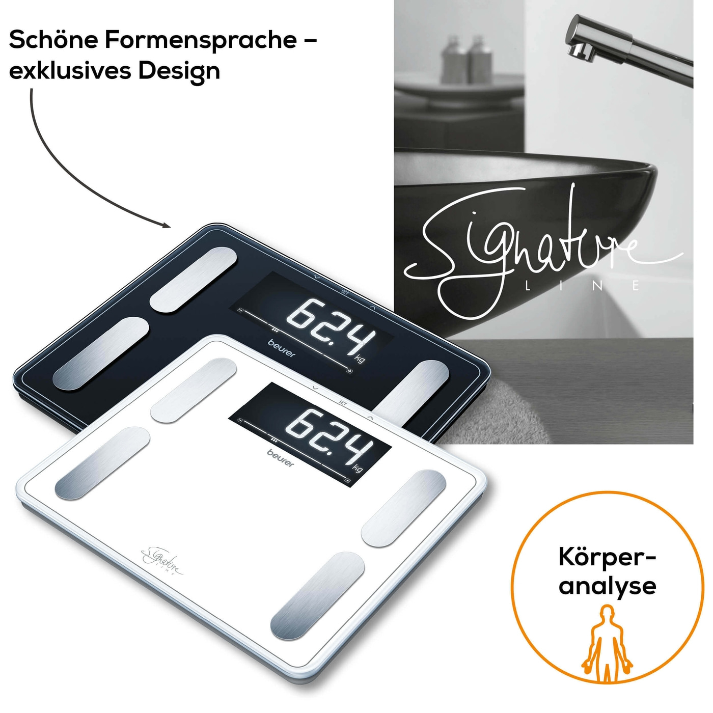 Beurer Diagnosewaage BF 410 SignatureLine White-Körperfettwaage mit Ganzkörperanalyse, Interpretation der Messwerte & XXL-Display - bis 200 kg