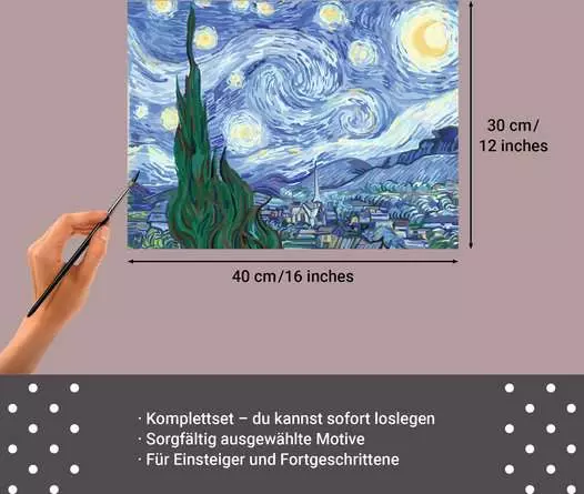 CreArt Leinwand ART Collection: Sternennacht (Van Gogh) - Malen nach Zahlen für Erwachsene