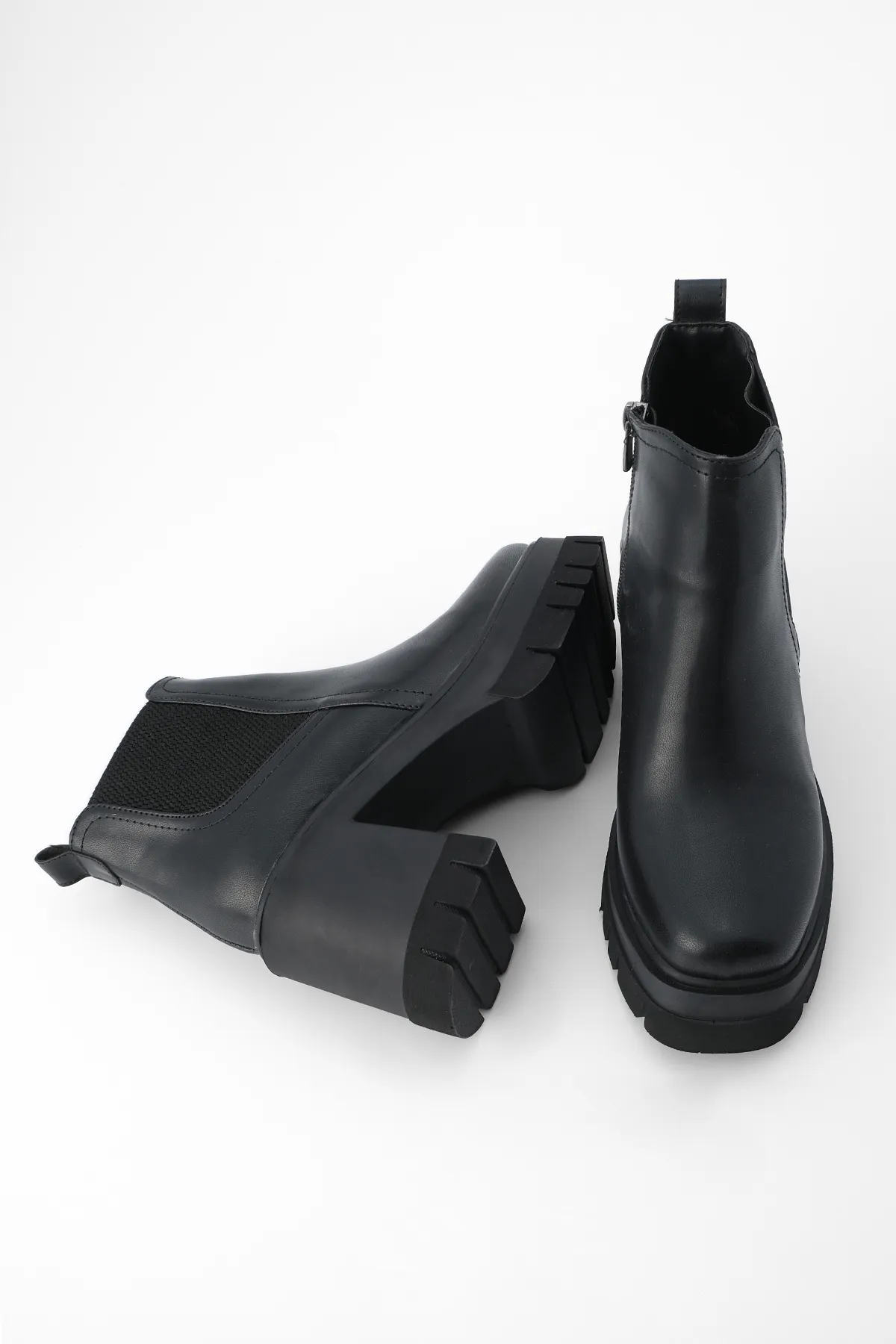 Marjin  Damen-Stiefel aus Gummi mit Reißverschluss und detailliertem Absatz Veros Schwarz