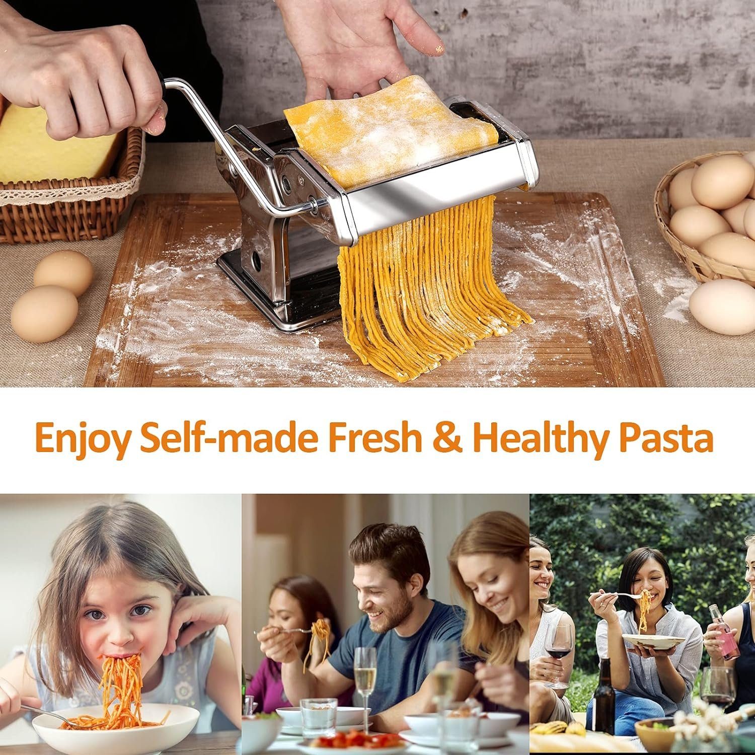 Mutoy Nudelmaschine Nudelmaschine,Pasta Maker-Schneidemaschine,6 verstellbare Dicke, Für perfekte Spaghetti oder Fettuccini, aus Legierter Stahl, Manuell