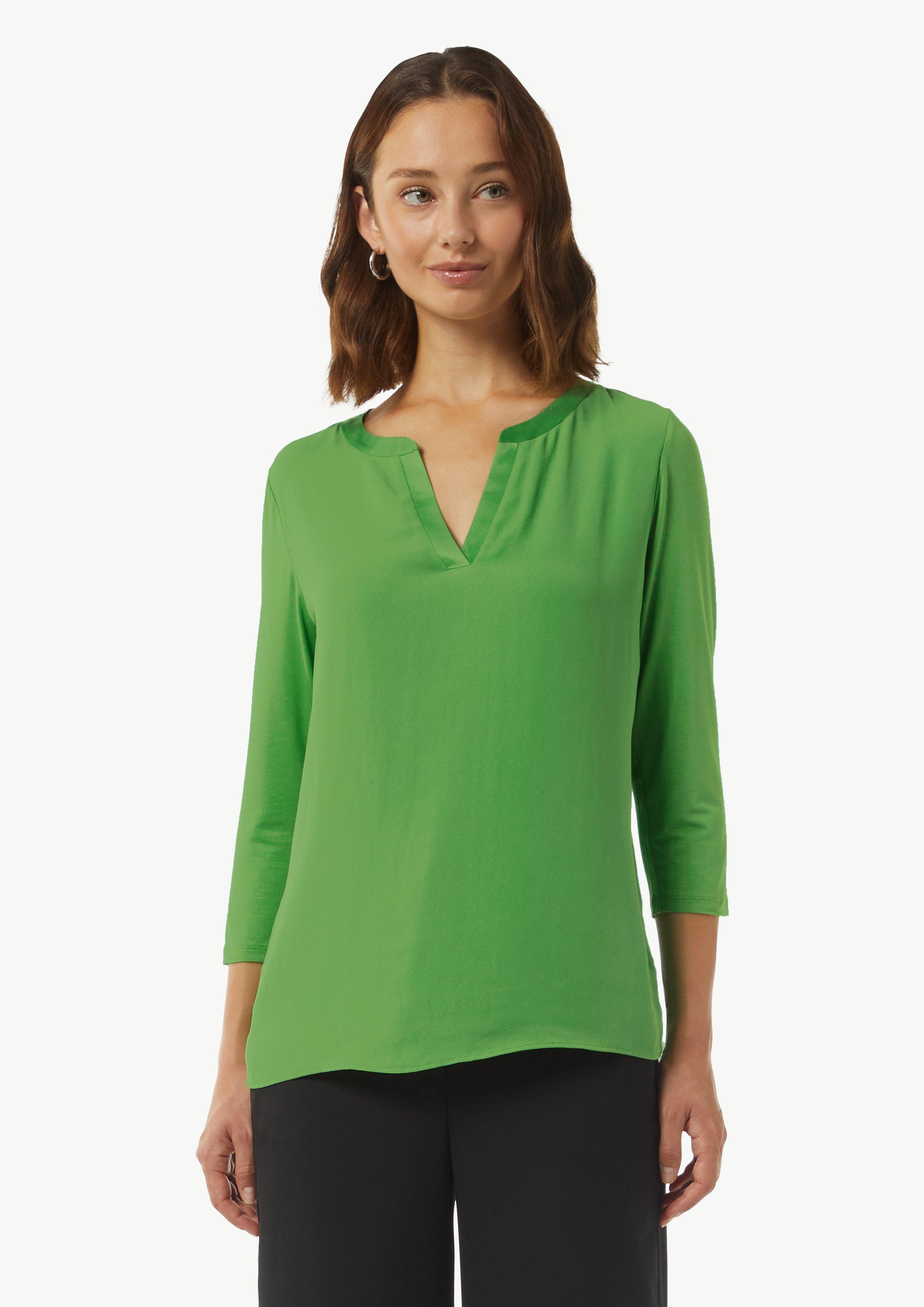 Longsleeve mit Tunika-Ausschnitt und Satinblende - grün