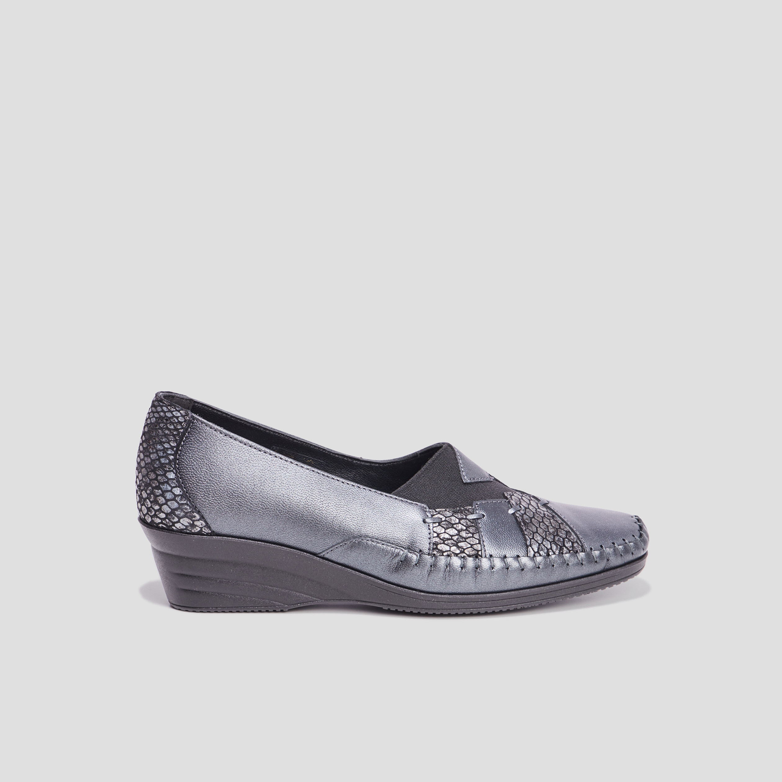 Mocassins compensés en cuir gris foncé femme | La Halle