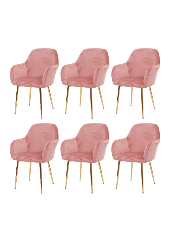 MCW 6er-Set Retro Esszimmerstuhl F18, Samt altrosa, goldene Beine günstig kaufen onesize
