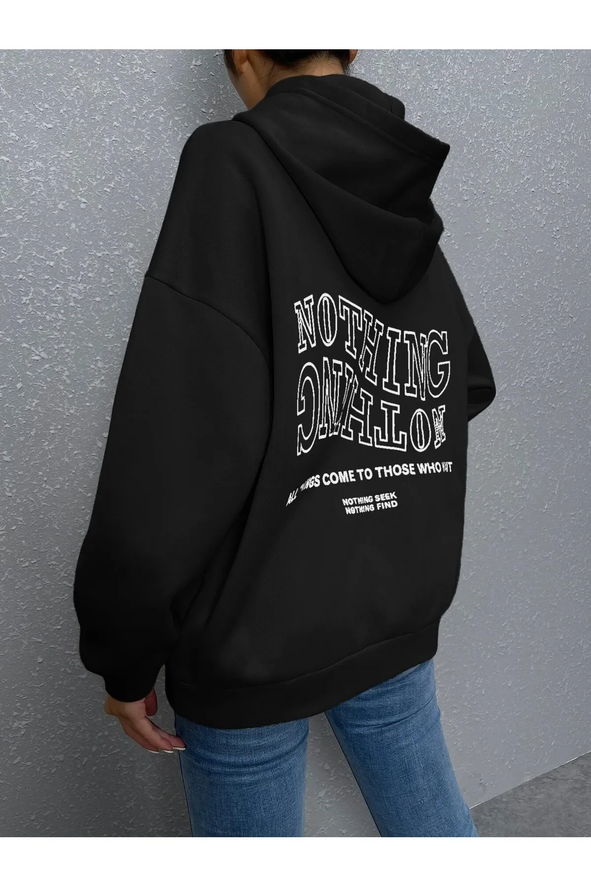 Know  Schwarzes Reverse Plain Nothing bedrucktes Oversize-Sweatshirt für Damen