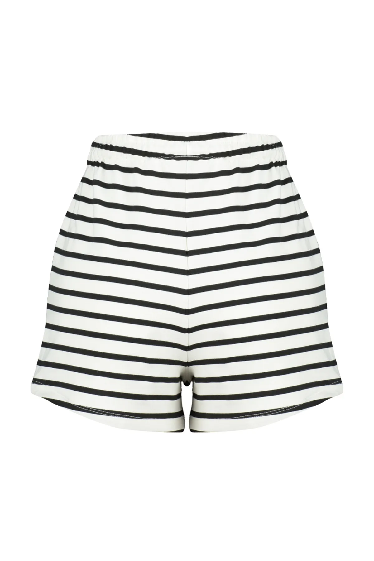 Trendyol Collection  Schwarze gestreifte Basic-Shorts und Bermuda aus weichem Strick mit elastischem Bund und Knöpfen TWOSS24SR00042
