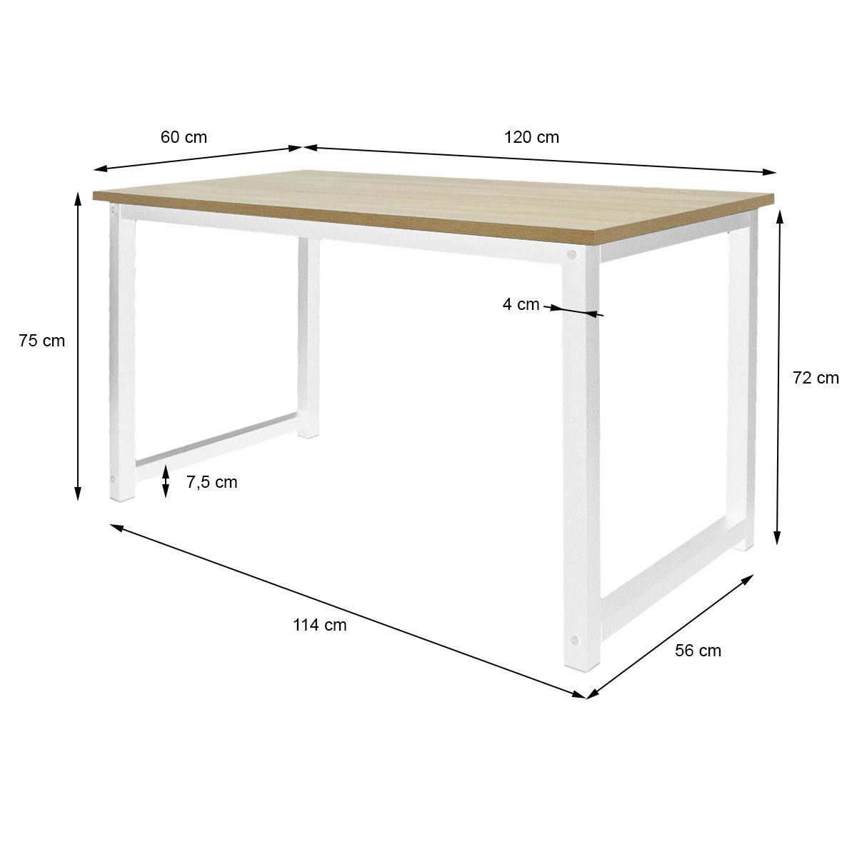ML-DESIGN Schreibtisch 120x60x75 cm weiß aus MDF mit Metallgestell