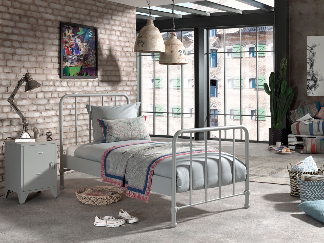 VIPACK BRONXX Metallbett im coolen Look Grau matt, Liegefläche 90 x 200 cm