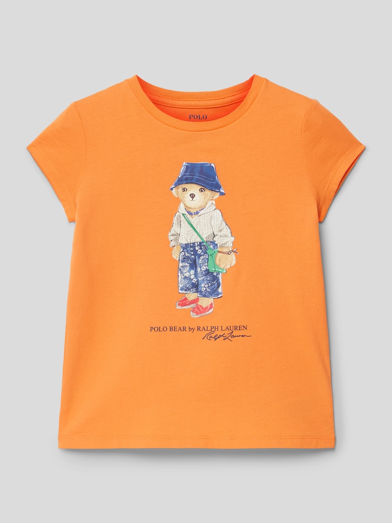 T-Shirt aus Baumwolle mit Motiv-Print in orange
