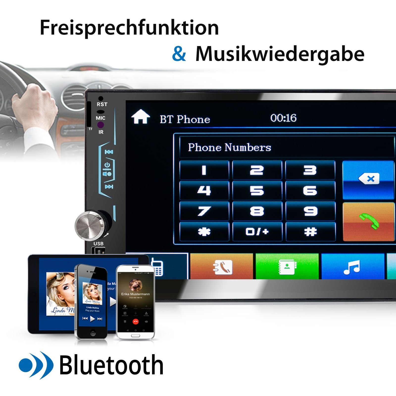 XOMAX XM-2V783 Autoradio mit 7 Zoll Bildschirm, Bluetooth, USB, SD, 2 DIN Autoradio