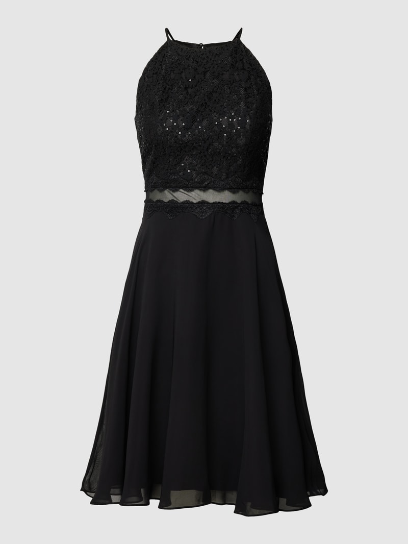 Knielanges Cocktailkleid mit Spitzenbesatz in black
