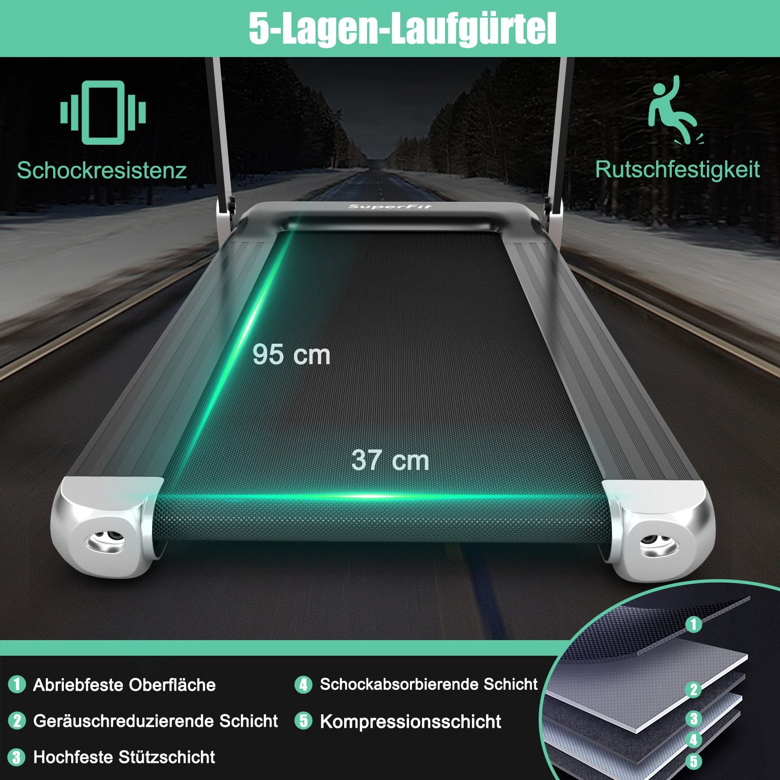 COSTWAY Laufband Fittnessgerät, 12 km/h mit 12 Programme, per App