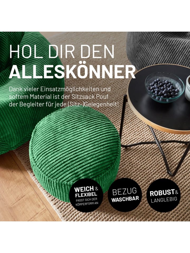 Lumaland LUMALAND Sitzsack Pouf Cord - Dunkelgrün günstig kaufen onesize